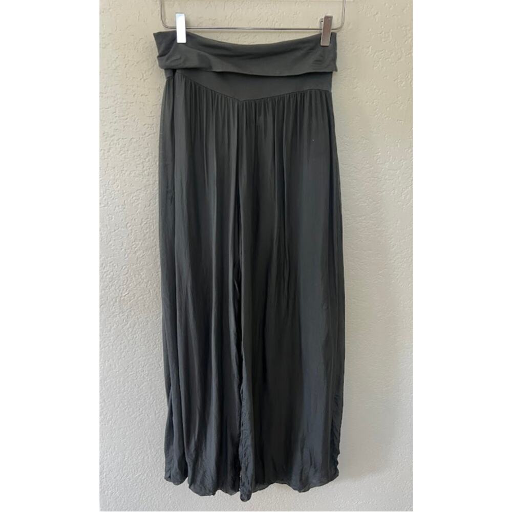 Gigi Moda Italy Silk Wide Leg Balloon Pants Gray Boho Pull On Palazzo - Picture 2 of 7
